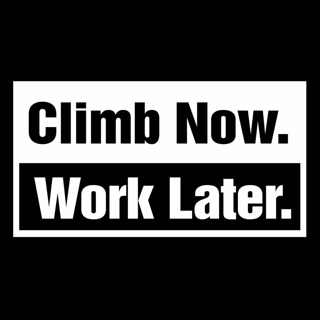 Vinyl Decal Sticker for Computer Wall Car Mac Macbook and More - Climb Now - Work Later - Decal for Rock Climbing Rock Climbers Bouldering