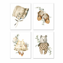 Load image into Gallery viewer, Teddy Bear Frok Bag &amp; Sandle Boho Nursery Wall Art Prints Set - Home Decor For Kids, Child, Children, Baby or Toddlers Room - Gift for Newborn Baby Shower | Set of 4 - Unframed- 8x10 Photos