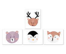 Load image into Gallery viewer, Nursery Animal Faces Reindeer Bear Cat Wall Art Prints Set - Home Decor For Kids, Child, Children, Baby or Toddlers Room - Gift for Newborn Baby Shower | Set of 4 - Unframed- 8x10 Photos
