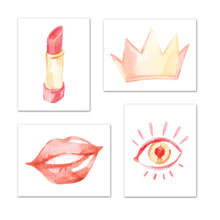 Load image into Gallery viewer, Lips lipstick Crown &amp; Eyes Beauty Wall Art Prints Set - Ideal Gift For Family Room Kitchen Play Room Wall Décor Birthday Wedding Anniversary | Set of 4 - Unframed- 8x10 Photos