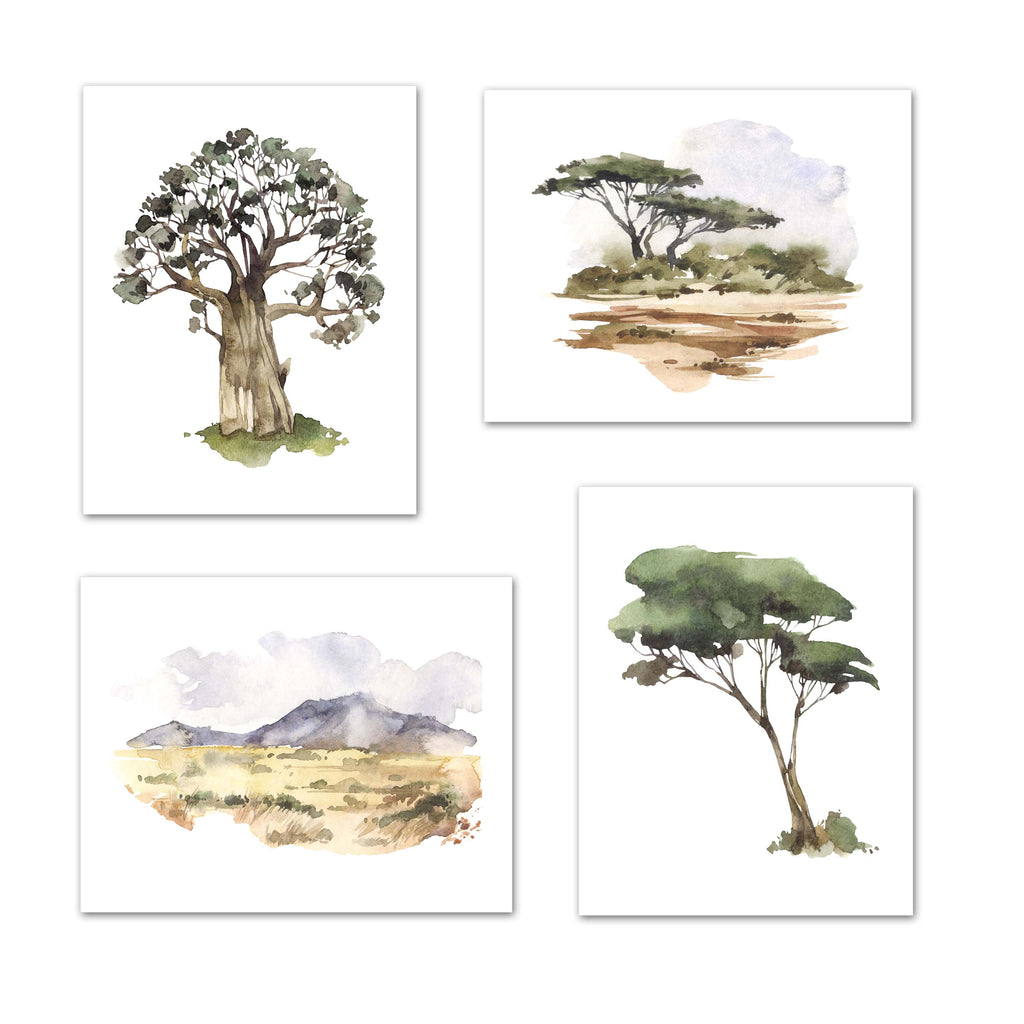 Safari Landscape Advanture Forest Wall Art Prints Set - Ideal Gift For Family Room Kitchen Play Room Wall Décor Birthday Wedding Anniversary | Set of 4 - Unframed- 8x10 Photos