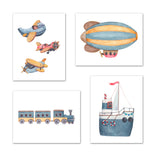 Nursery Transportation Wall Art Prints Set - Home Decor For Kids, Child, Children, Baby or Toddlers Room - Gift for Newborn Baby Shower | Set of 4 - Unframed- 8x10 Photos
