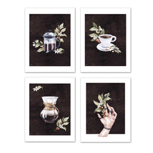 Load image into Gallery viewer, Coffee &amp; Seed Foliage Kitchen Wall Art Prints Set - Ideal Gift For Family Room Kitchen Play Room Wall Décor Birthday Wedding Anniversary | Set of 4 - Unframed- 8x10 Photos
