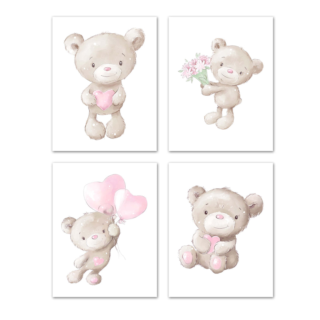 Nursery Teddy Bears Wall Art Prints Set - Home Decor For Kids, Child, Children, Baby or Toddlers Room - Gift for Newborn Baby Shower | Set of 4 - Unframed- 8x10 Photos