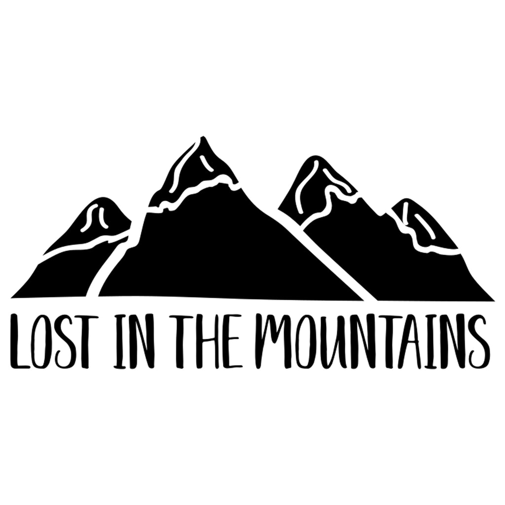 Lost in The Mountains | 8" x 3.8" Vinyl Sticker | Peel and Stick Inspirational Motivational Quotes Stickers Gift | Decal for Outdoors/Nature Mountains Lovers