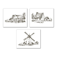 Load image into Gallery viewer, Pencil Sketch House Windmill Wall Art Prints Set - Ideal Gift For Family Room Kitchen Play Room Wall Décor Birthday Wedding Anniversary | Set of 4 - Unframed- 8x10 Photos