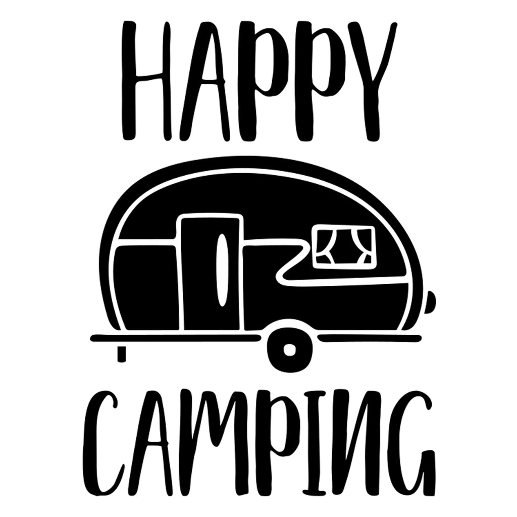 Happy Camping | 4" x 5.6" Vinyl Sticker | Peel and Stick Inspirational Motivational Quotes Stickers Gift | Decal for Outdoors/Nature Camping Lovers