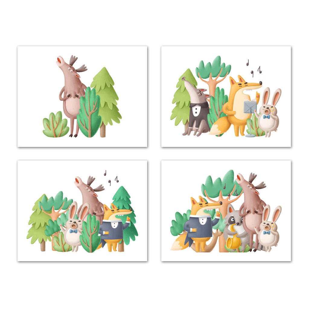 Karaoke Dancing Party Nursery Animals Wall Art Prints Set - Home Decor For Kids, Child, Children, Baby or Toddlers Room - Gift for Newborn Baby Shower | Set of 4 - Unframed- 8x10 Photos