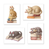 Cat Reading Book & Sleeping Nursery Wall Art Prints Set - Home Decor For Kids, Child, Children, Baby or Toddlers Room - Gift for Newborn Baby Shower | Set of 4 - Unframed- 8x10 Photos