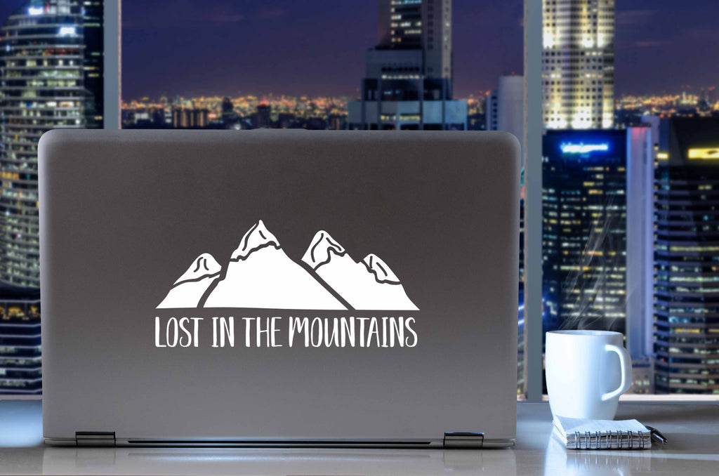 Lost in The Mountains | 8" x 3.8" Vinyl Sticker | Peel and Stick Inspirational Motivational Quotes Stickers Gift | Decal for Outdoors/Nature Mountains Lovers
