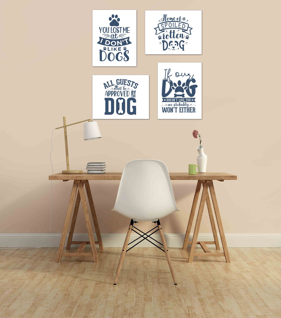 Blue Funny Dog Puppy Quotes Wall Art Prints Set - Ideal Gift For Family Room Kitchen Play Room Wall Décor Birthday Wedding Anniversary | Set of 4 - Unframed- 8x10 Photos