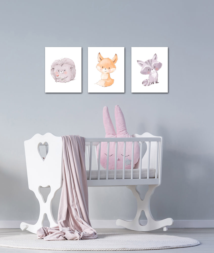 Hedgehog Baby Animal Nursery Wall Art Prints Set - Home Decor For Kids, Child, Children, Baby or Toddlers Room - Gift for Newborn Baby Shower | Set of 3 - Unframed- 8x10 Photos