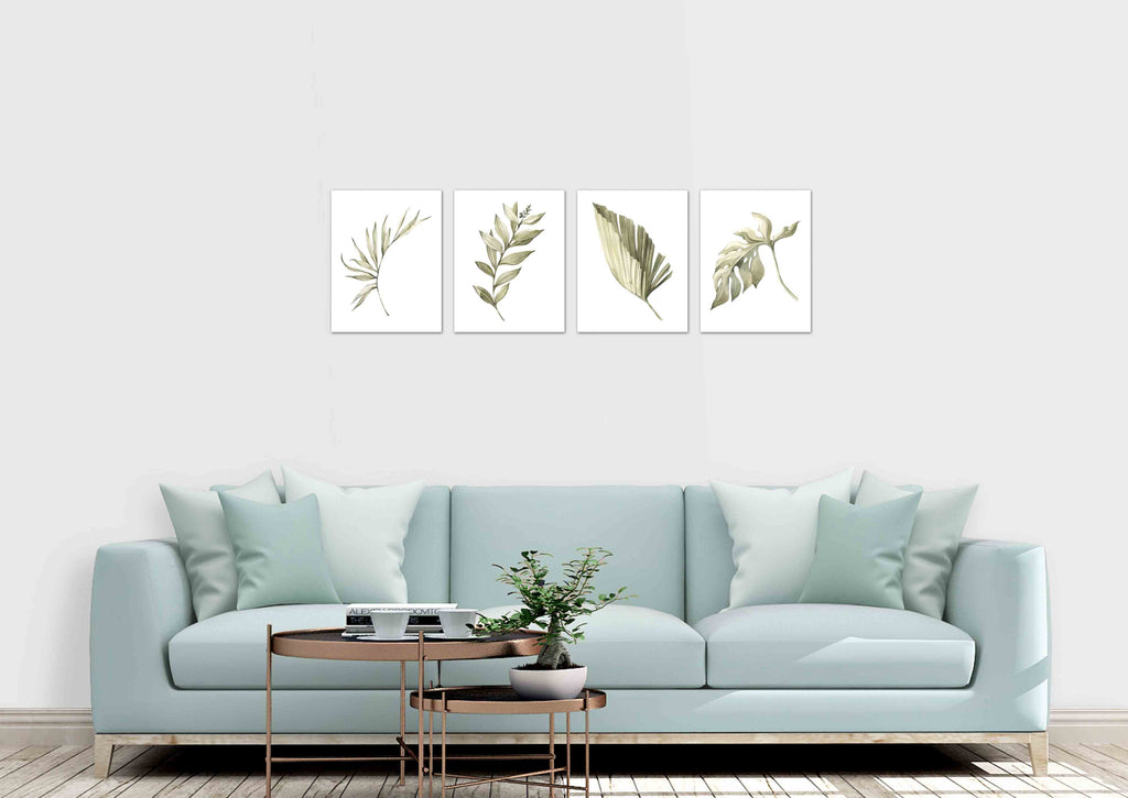 Green Leaves & Foliage 2 Botanical Plants Wall Art Prints Set - Ideal Gift For Family Room Kitchen Play Room Wall Décor Birthday Wedding Anniversary | Set of 4 - Unframed- 8x10 Photos