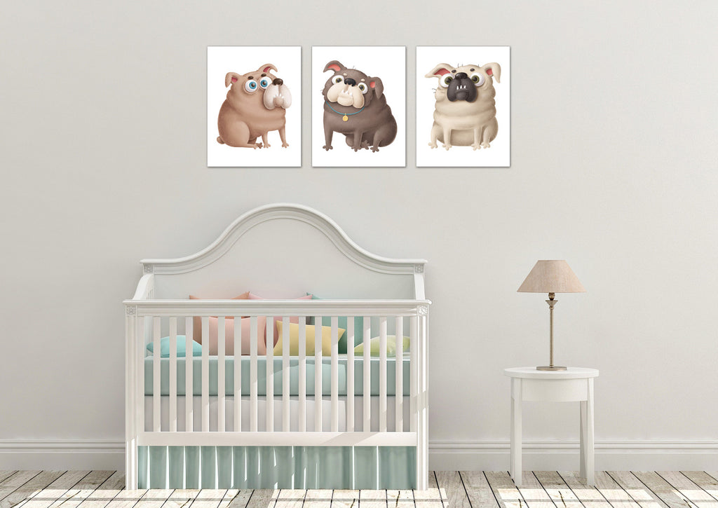Cute Bulldogs Poses Wall Art Prints Set - Home Decor For Kids, Child, Children, Baby or Toddlers Room - Gift for Newborn Baby Shower | Set of 3 - Unframed- 8x10 Photos