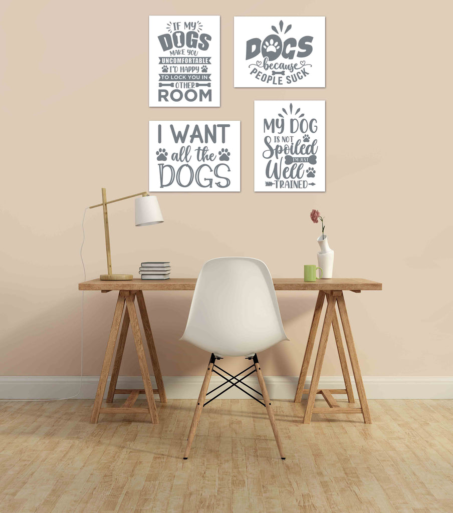 Gray Funny Dog Quotes Wall Art Prints Set - Ideal Gift For Family Room Kitchen Play Room Wall Décor Birthday Wedding Anniversary | Set of 4 - Unframed- 8x10 Photos
