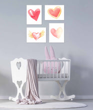 Load image into Gallery viewer, Watercolor Hearts Sign of Love Wall Art Prints Set - Home Decor For Kids, Child, Children, Baby or Toddlers Room - Gift for Newborn Baby Shower | Set of 4 - Unframed- 8x10 Photos