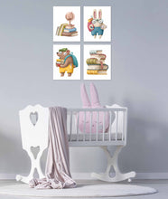 Load image into Gallery viewer, Rabbit &amp; Mouse Starting Nursery Scholling Wall Art Prints Set - Home Decor For Kids, Child, Children, Baby or Toddlers Room - Gift for Newborn Baby Shower | Set of 4 - Unframed- 8x10 Photos