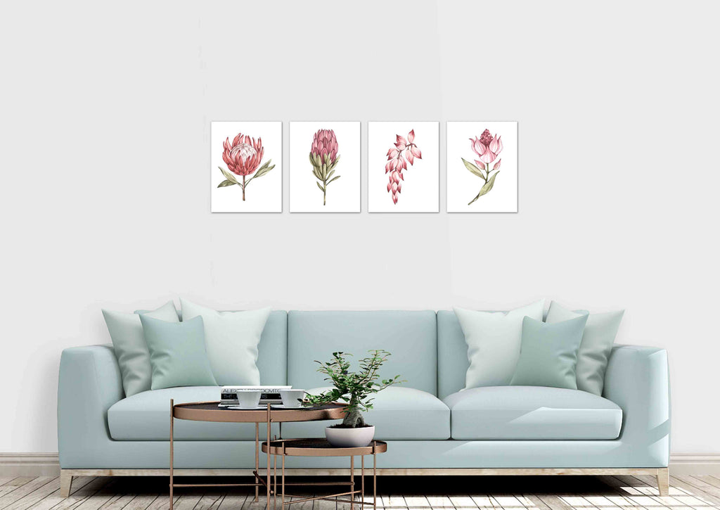 Red & Pink Flower & Foliage Wall Art Prints Set - Ideal Gift For Family Room Kitchen Play Room Wall Décor Birthday Wedding Anniversary | Set of 4 - Unframed- 8x10 Photos