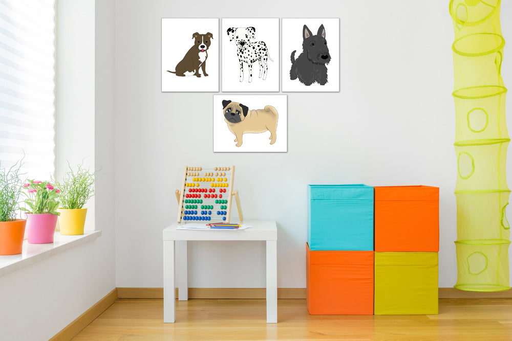 Adorable Puppies Dog Nursery Wall Art Prints Set - Home Decor For Kids, Child, Children, Baby or Toddlers Room - Gift for Newborn Baby Shower | Set of 4 - Unframed- 8x10 Photos