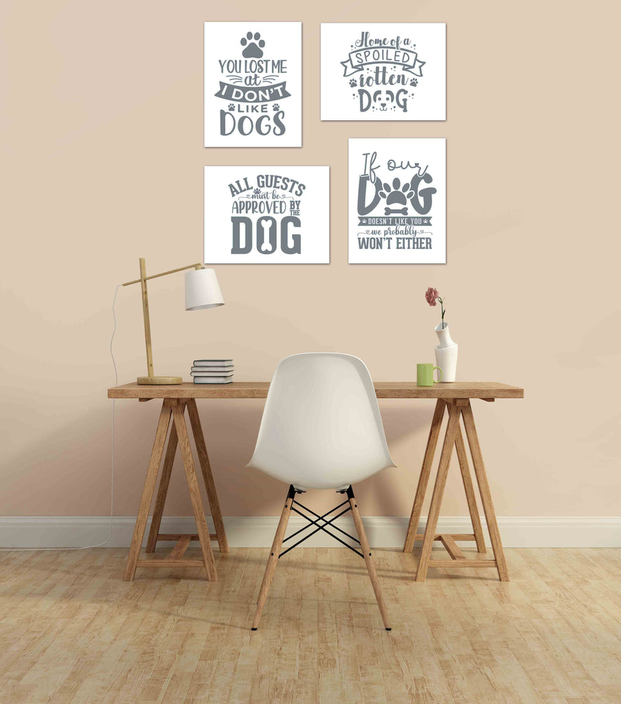 Gray Funny Dog Puppy Quotes Wall Art Prints Set - Ideal Gift For Family Room Kitchen Play Room Wall Décor Birthday Wedding Anniversary | Set of 4 - Unframed- 8x10 Photos