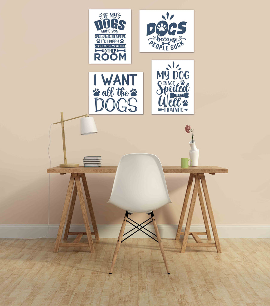 Blue Funny Dog Quotes Wall Art Prints Set - Ideal Gift For Family Room Kitchen Play Room Wall Décor Birthday Wedding Anniversary | Set of 4 - Unframed- 8x10 Photos