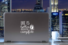 Load image into Gallery viewer, Life is Better Around The Campfire | 5.2" x 5" Vinyl Sticker | Peel and Stick Inspirational Motivational Quotes Stickers Gift | Decal for Outdoors/Nature Camping Lovers