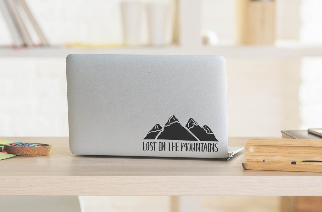 Lost in The Mountains | 8" x 3.8" Vinyl Sticker | Peel and Stick Inspirational Motivational Quotes Stickers Gift | Decal for Outdoors/Nature Mountains Lovers