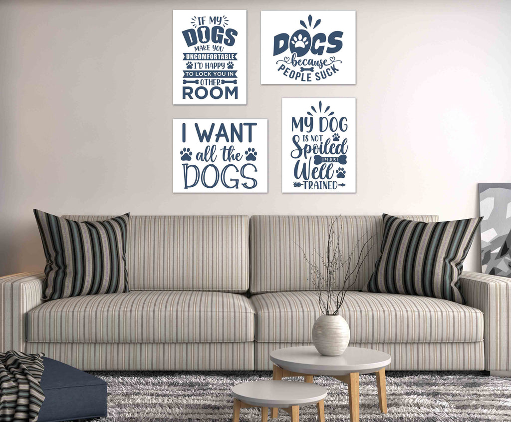 Blue Funny Dog Quotes Wall Art Prints Set - Ideal Gift For Family Room Kitchen Play Room Wall Décor Birthday Wedding Anniversary | Set of 4 - Unframed- 8x10 Photos