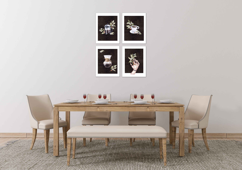 Coffee & Seed Foliage Kitchen Wall Art Prints Set - Ideal Gift For Family Room Kitchen Play Room Wall Décor Birthday Wedding Anniversary | Set of 4 - Unframed- 8x10 Photos