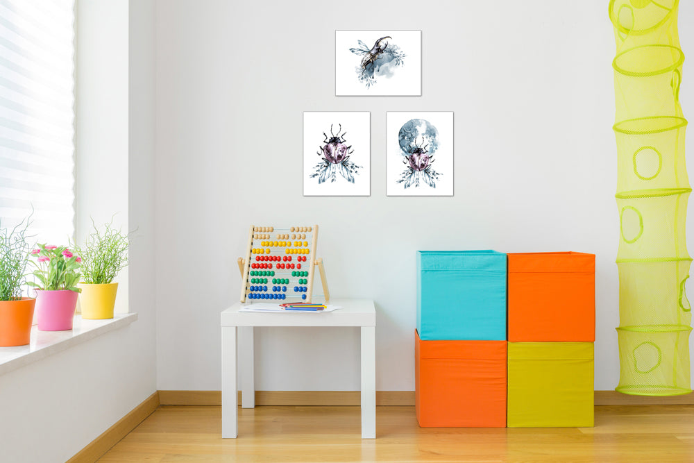 Coleoptera Beetles Watercolor Nursery Wall Art Prints Set - Home Decor For Kids, Child, Children, Baby or Toddlers Room - Gift for Newborn Baby Shower | Set of 3 - Unframed- 8x10 Photos