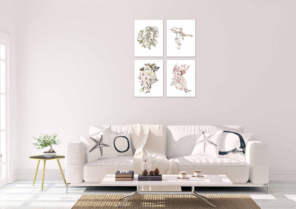 Southern Watercolor Accents Floral Design Wall Art Prints Set - Ideal Gift For Family Room Kitchen Play Room Wall Décor Birthday Wedding Anniversary | Set of 4 - Unframed- 8x10 Photos