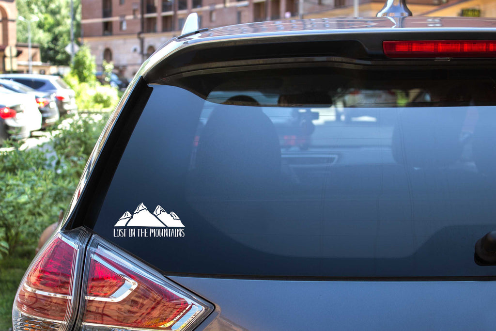 Lost in The Mountains | 8" x 3.8" Vinyl Sticker | Peel and Stick Inspirational Motivational Quotes Stickers Gift | Decal for Outdoors/Nature Mountains Lovers