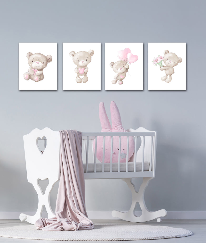 Nursery Teddy Bears Wall Art Prints Set - Home Decor For Kids, Child, Children, Baby or Toddlers Room - Gift for Newborn Baby Shower | Set of 4 - Unframed- 8x10 Photos