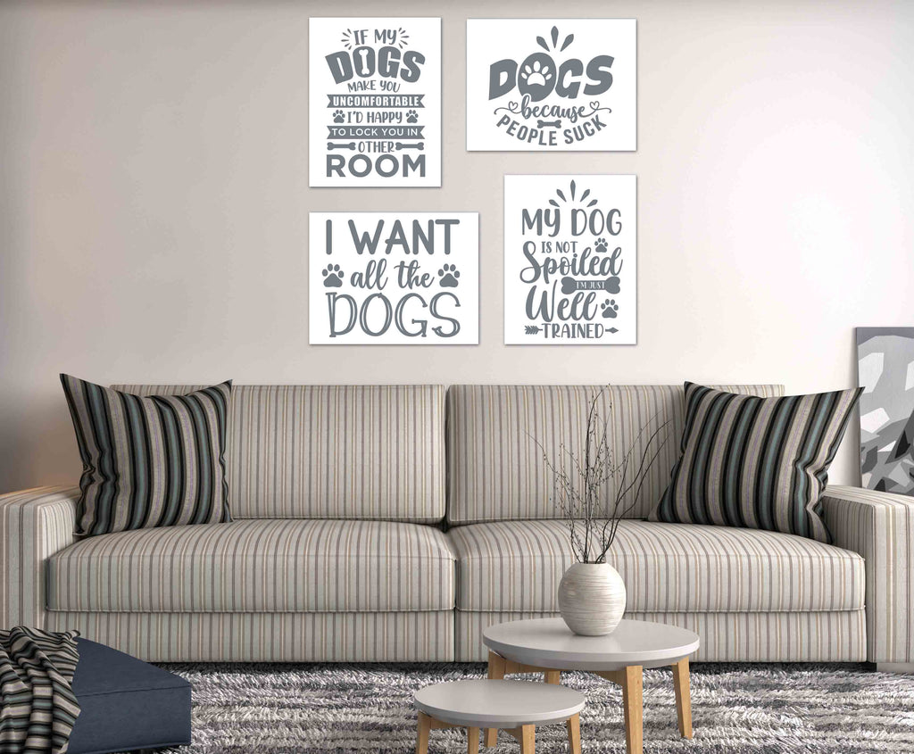 Gray Funny Dog Quotes Wall Art Prints Set - Ideal Gift For Family Room Kitchen Play Room Wall Décor Birthday Wedding Anniversary | Set of 4 - Unframed- 8x10 Photos