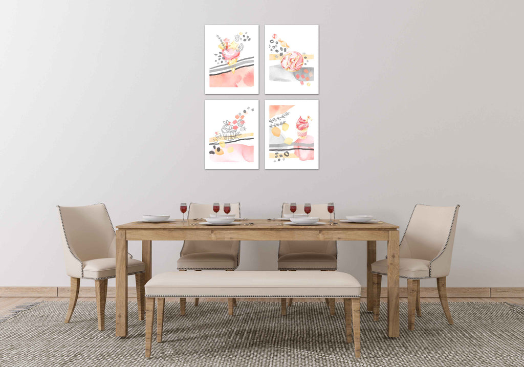 Sweet Treats Icecream Cake Waffle Wall Art Prints Set - Ideal Gift For Family Room Kitchen Play Room Wall Décor Birthday Wedding Anniversary | Set of 4 - Unframed- 8x10 Photos