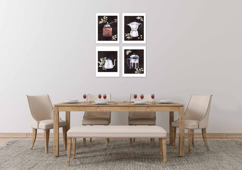 Coffee Maker & Seed Foliage Kitchen Wall Art Prints Set - Ideal Gift For Family Room Kitchen Play Room Wall Décor Birthday Wedding Anniversary | Set of 4 - Unframed- 8x10 Photos