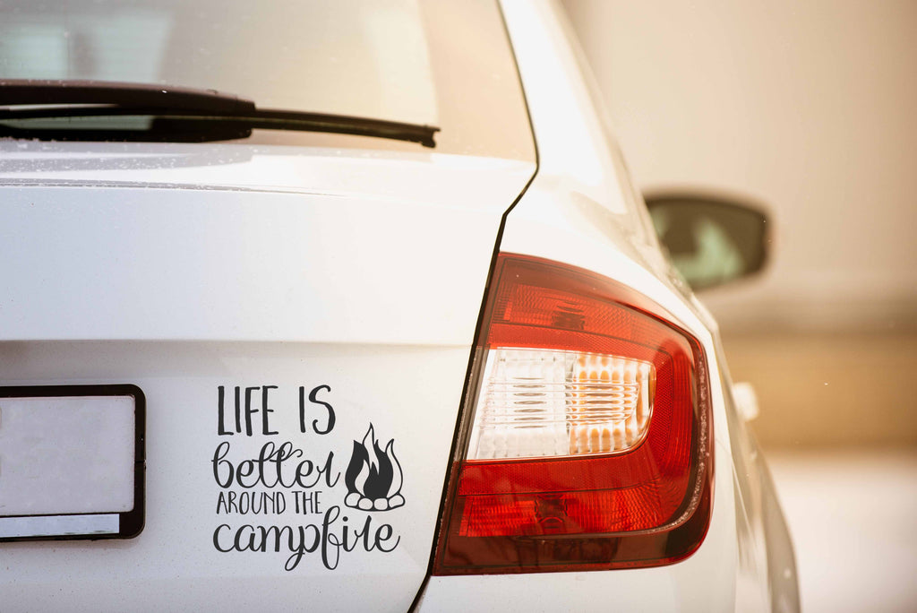 Life is Better Around The Campfire | 5.2" x 5" Vinyl Sticker | Peel and Stick Inspirational Motivational Quotes Stickers Gift | Decal for Outdoors/Nature Camping Lovers