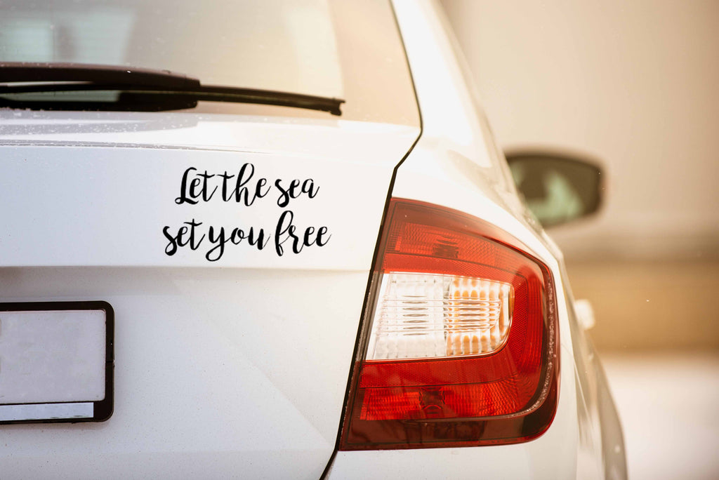 Let The Sea Set You Free | 7" x 4" Vinyl Sticker | Peel and Stick Inspirational Motivational Quotes Stickers Gift | Decal for Outdoors/Nature Water Lovers