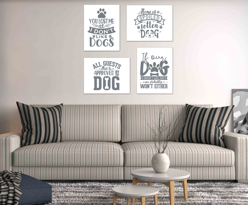 Gray Funny Dog Puppy Quotes Wall Art Prints Set - Ideal Gift For Family Room Kitchen Play Room Wall Décor Birthday Wedding Anniversary | Set of 4 - Unframed- 8x10 Photos