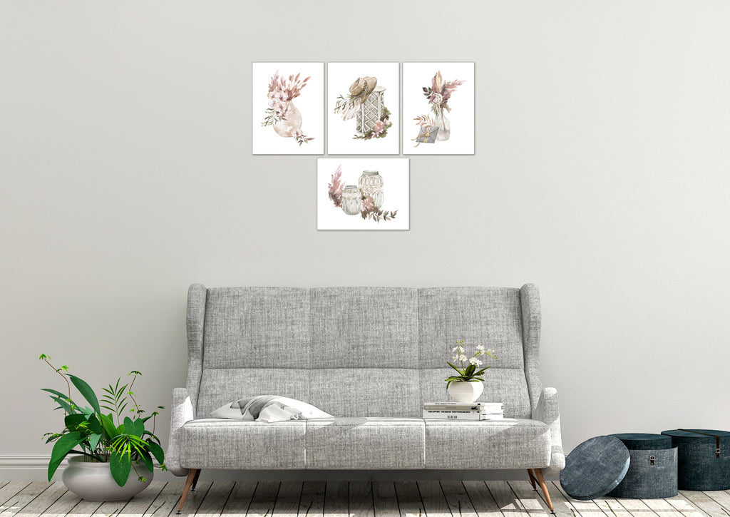 Southern Watercolor Accents Floral Wall Art Prints Set - Ideal Gift For Family Room Kitchen Play Room Wall Décor Birthday Wedding Anniversary | Set of 4 - Unframed- 8x10 Photos