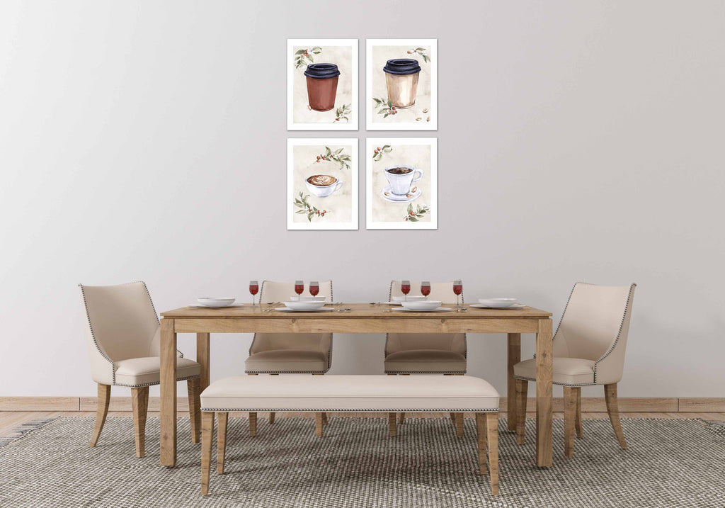 Dispossible Marble Coffee Cups With Seed Foliage Print Kitchen Wall Art Prints Set - Gift For Family Room Kitchen Play Room Wall Décor Birthday Wedding Anniversary | Set of 4 - Unframed- 8x10 Photos