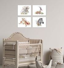 Load image into Gallery viewer, Elephant tiger Deer &amp; Zebra Safari Animal Nursery Wall Art Prints Set - Home Decor For Kids, Child, Children, Baby or Toddlers Room - Gift for Newborn Baby Shower | Set of 4 - Unframed- 8x10 Photos