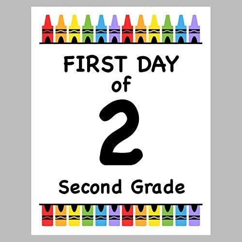 First Day of School Print, 8"x10" Set of 3: 1st Grade, 2nd Grade, 3rd Grade - Reusable Crayon Color Photo Prop for Kids Back to School Sign for Photos, Frame Not Included (8" x 10" Color, Set 2)