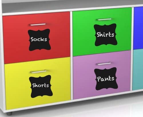 Reusable Chalk Labels - 24 Fancy Square Shape Adhesive Chalkboard Stickers in 4 Sizes, Labels are Dishwasher Safe with Semi-Permanent Adhesive