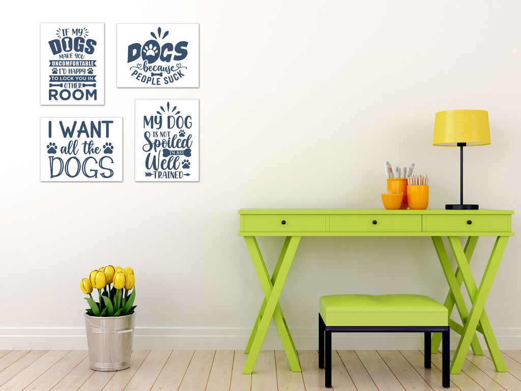 Blue Funny Dog Quotes Wall Art Prints Set - Ideal Gift For Family Room Kitchen Play Room Wall Décor Birthday Wedding Anniversary | Set of 4 - Unframed- 8x10 Photos