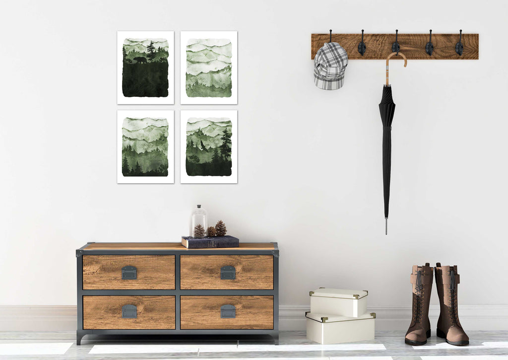 Snowy Green Forest Wall Art Prints Set - Ideal Gift For Family Room Kitchen Play Room Wall Décor Birthday Wedding Anniversary | Set of 4 - Unframed- 8x10 Photos