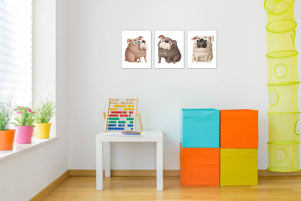 Cute Bulldogs Poses Wall Art Prints Set - Home Decor For Kids, Child, Children, Baby or Toddlers Room - Gift for Newborn Baby Shower | Set of 3 - Unframed- 8x10 Photos