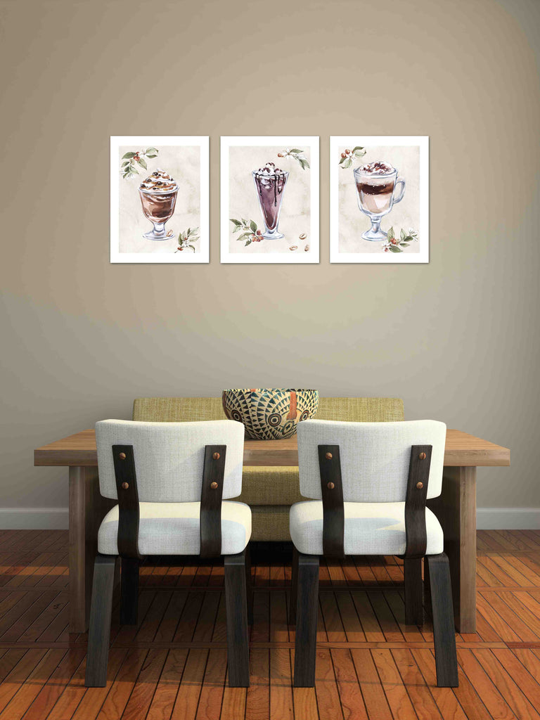 Cold Coffee Drink With Seed Foliage Kitchen Wall Art Prints Set - Ideal Gift For Family Room Kitchen Play Room Wall Décor Birthday Wedding Anniversary | Set of 3 - Unframed- 8x10 Photos