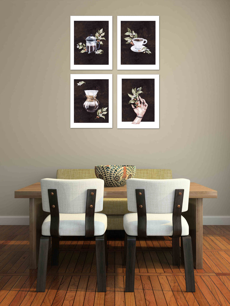 Coffee & Seed Foliage Kitchen Wall Art Prints Set - Ideal Gift For Family Room Kitchen Play Room Wall Décor Birthday Wedding Anniversary | Set of 4 - Unframed- 8x10 Photos