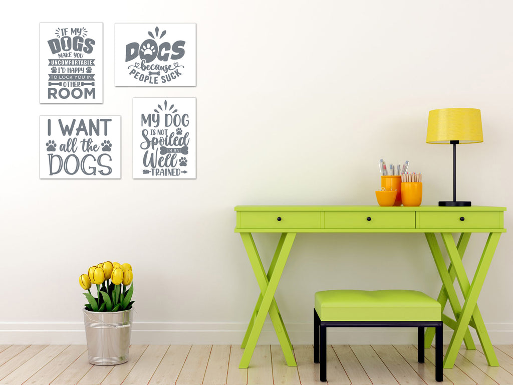 Gray Funny Dog Quotes Wall Art Prints Set - Ideal Gift For Family Room Kitchen Play Room Wall Décor Birthday Wedding Anniversary | Set of 4 - Unframed- 8x10 Photos